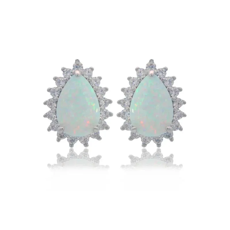 Georgini Opal Glow Rozelle White Opal Earrings - Silver