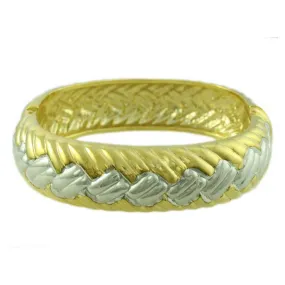Gold and Silver Wide Braided Hinged Bangle - BG722T
