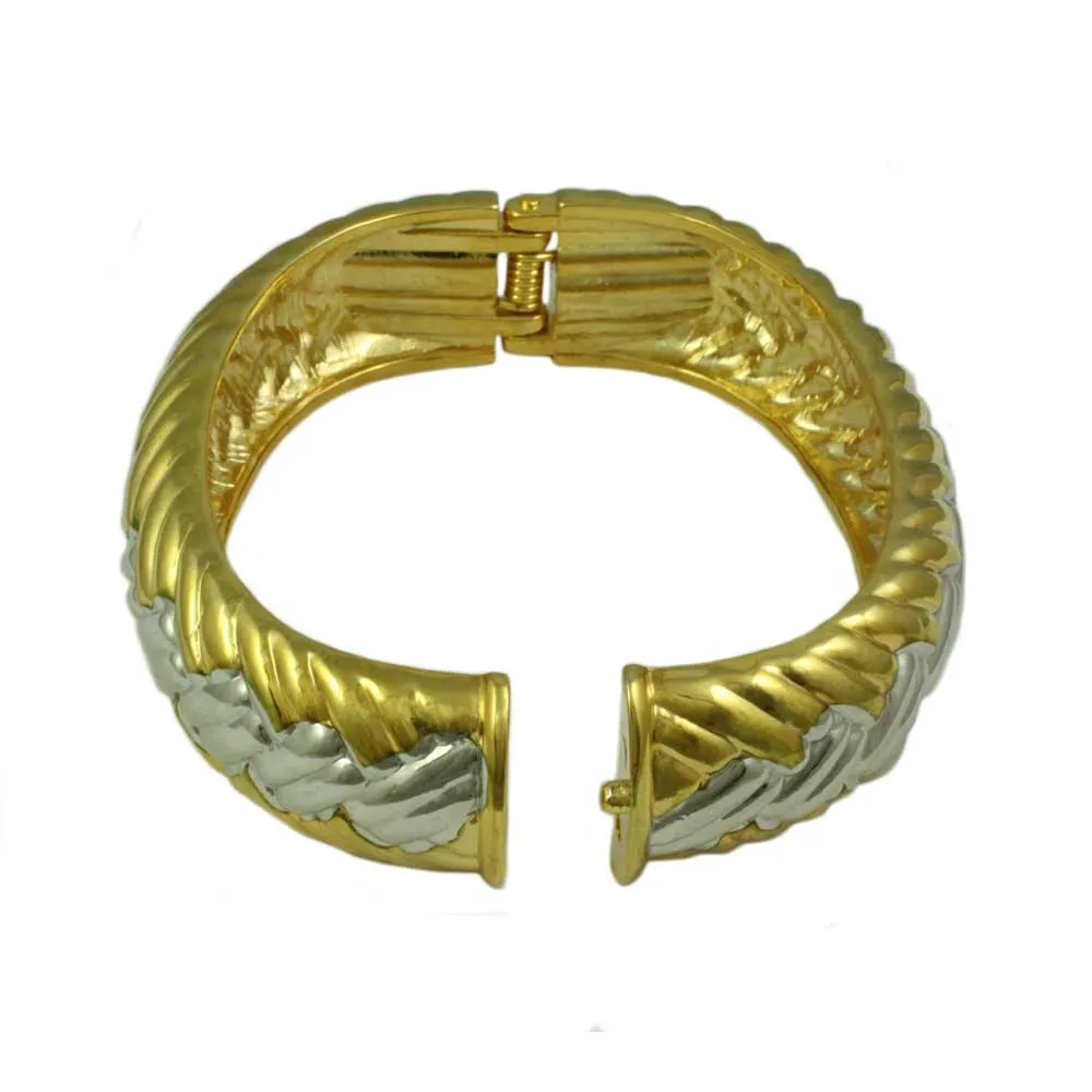 Gold and Silver Wide Braided Hinged Bangle - BG722T