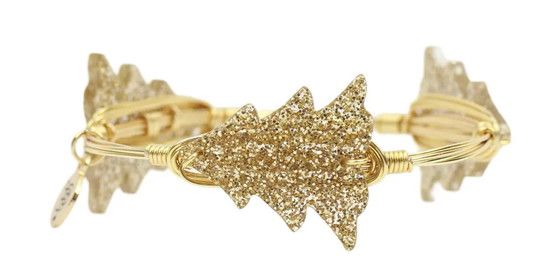 Gold Glitter Christmas Tree Bangle Bracelet