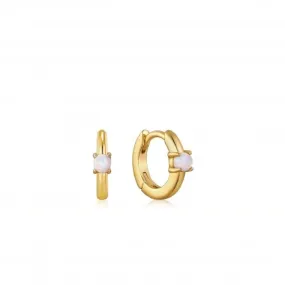 Gold Kyoto Opal Cabochon Huggie Hoop Earrings E035-15G