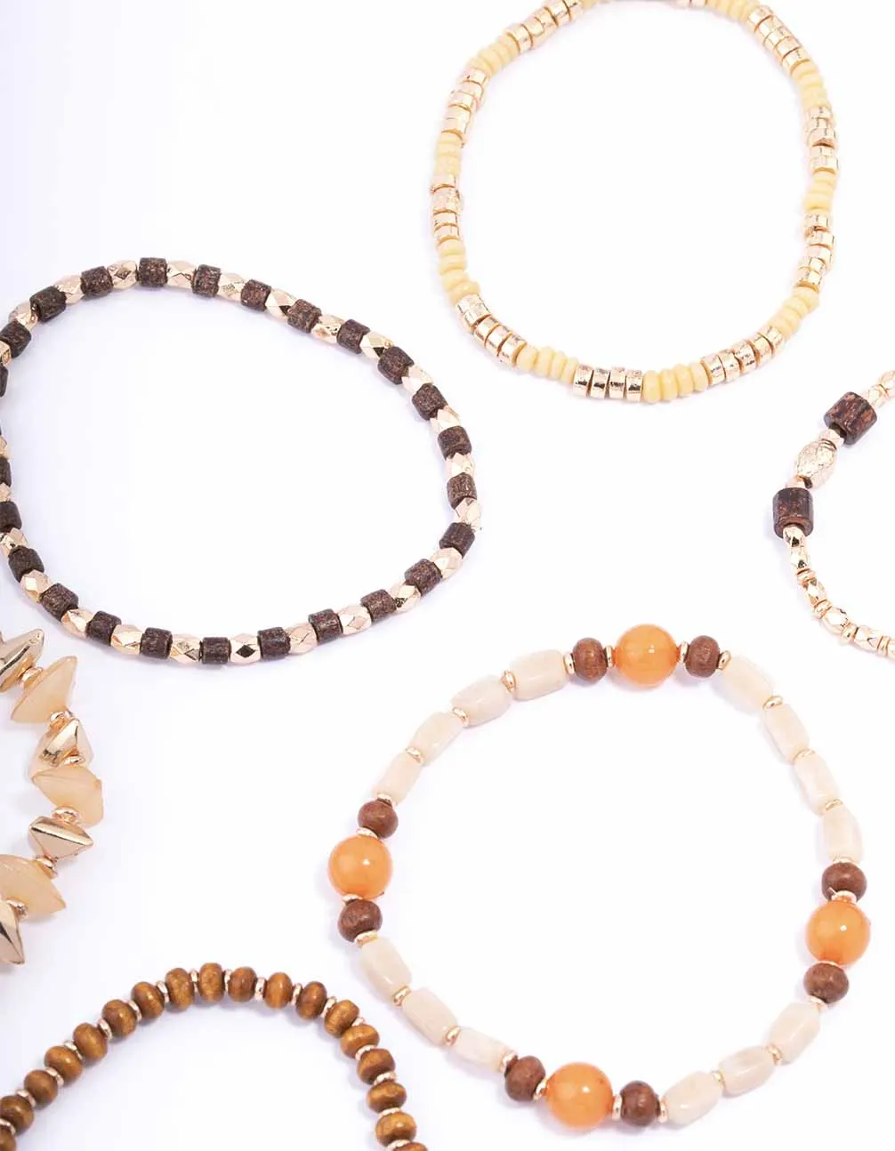 Gold Mixed Beaded Stretch Bracelet 6-Pack
