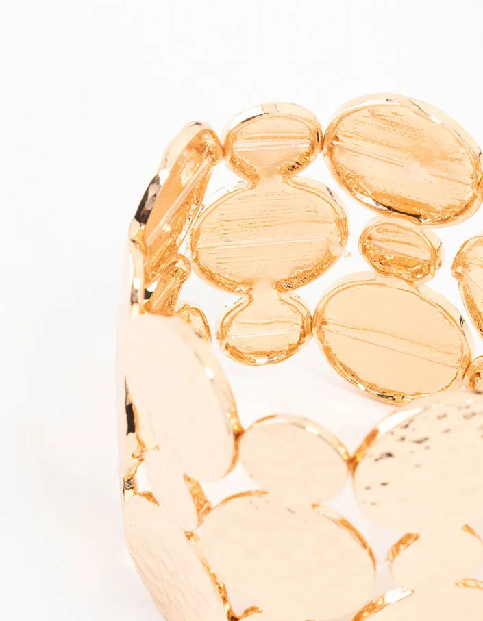 Gold Molten Disc Stretch Bracelet