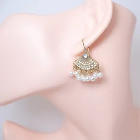 Gold Opal Faux Pearl Drop Boho Bridal Earrings, Crystal Bridal Earrings, Statement Earrings Czrovski Crystal-Encrusted