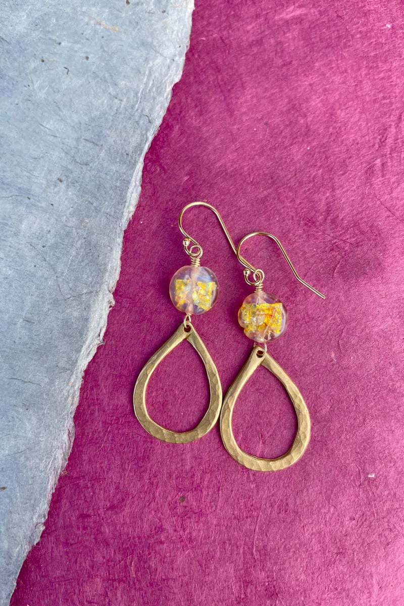 Gold Opal Teardrop Dangle | Bronze