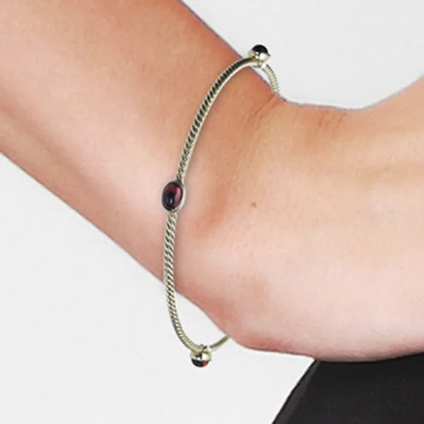 Gold Pink Tourmaline Gem Bangle Bracelet