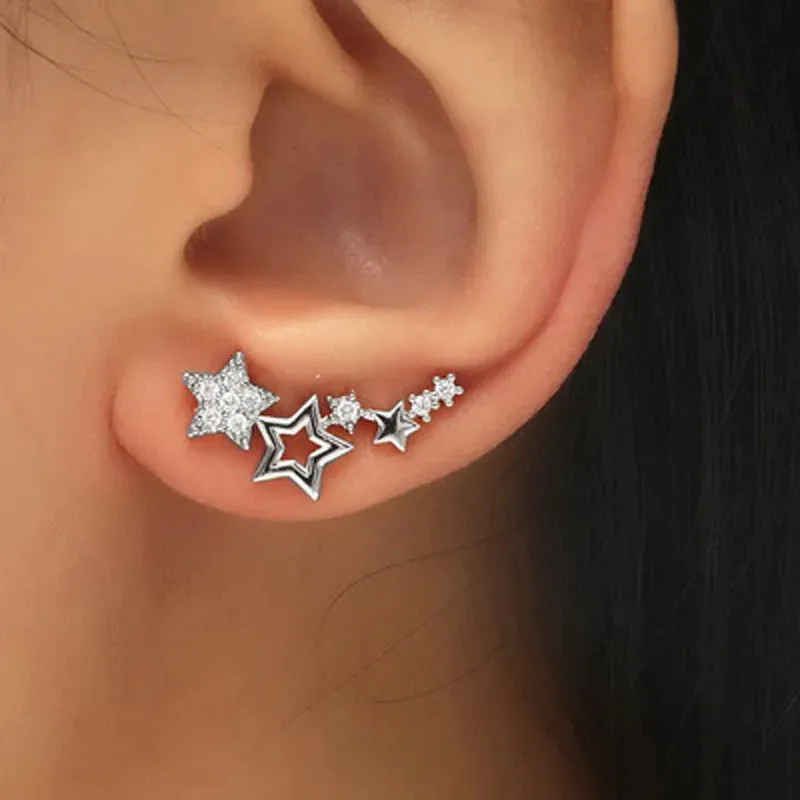 Gold Silver Color Metal Butterfly Ear Clips Without Piercing For Women Sparkling Zircon Ear Cuff Clip Earrings Wedding Jewelry