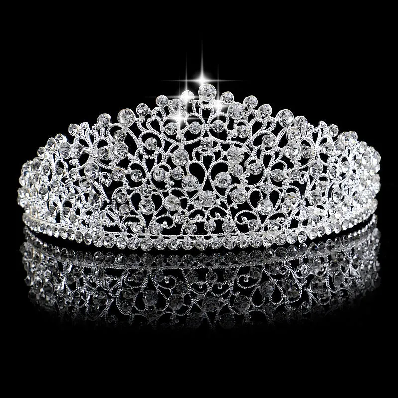Gorgeous Sparkling Silver Big Wedding Diamante Pageant Tiaras Hairband Crystal Bridal Crowns For Brides Hair Jewelry Headpiece