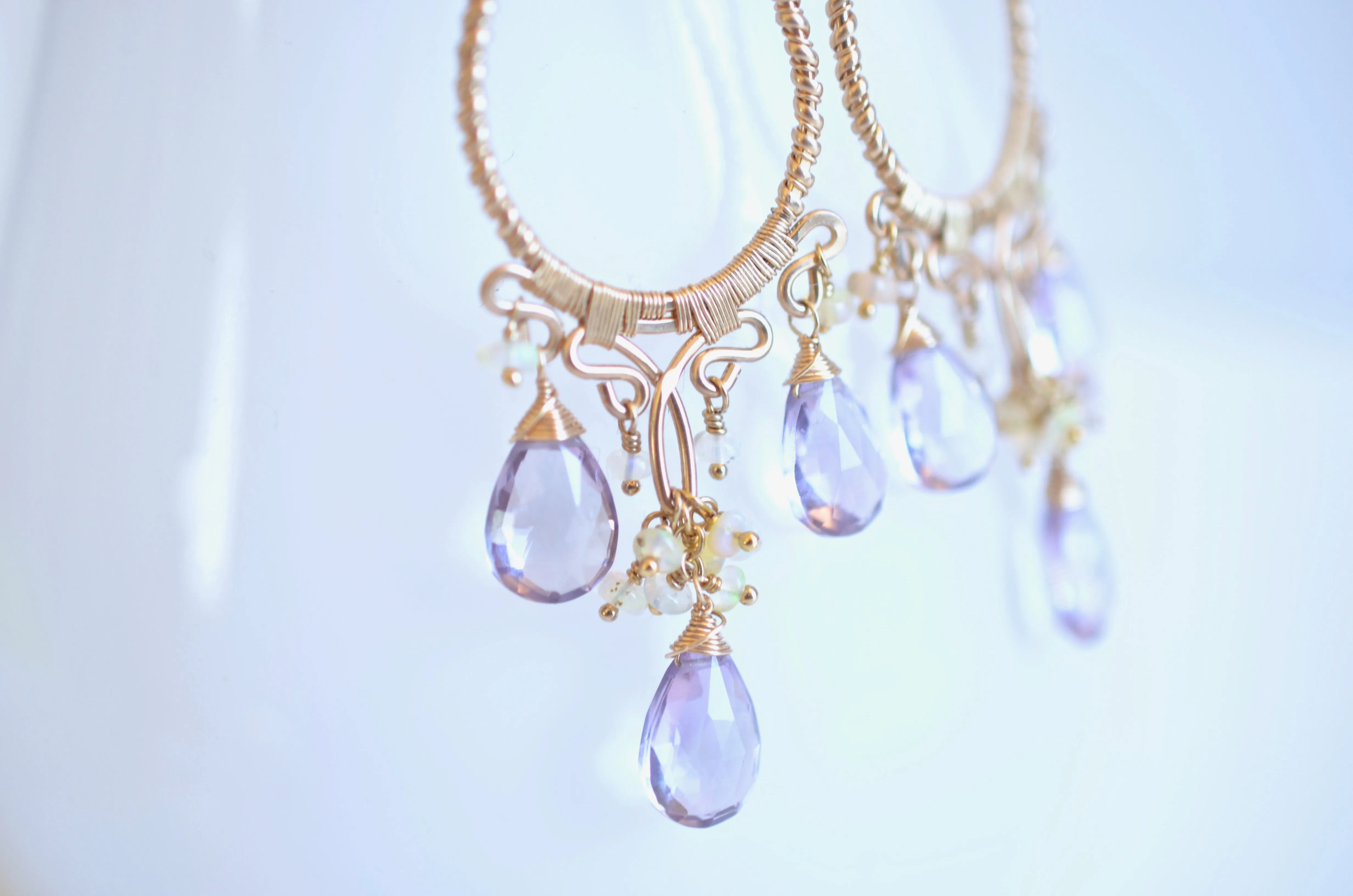 Greta - Amethyst, Ethiopian Opal, 14k Gold Fill Earrings