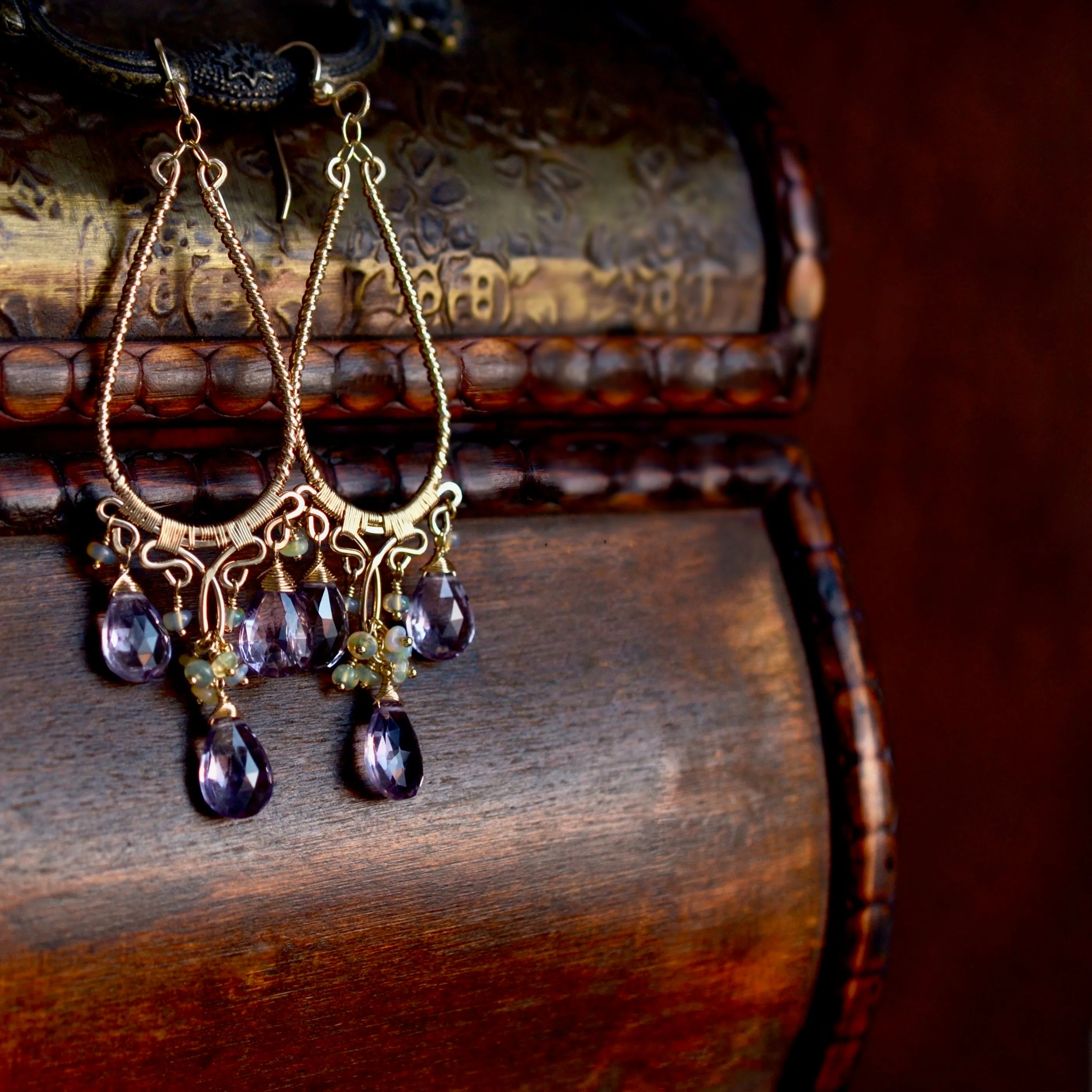 Greta - Amethyst, Ethiopian Opal, 14k Gold Fill Earrings