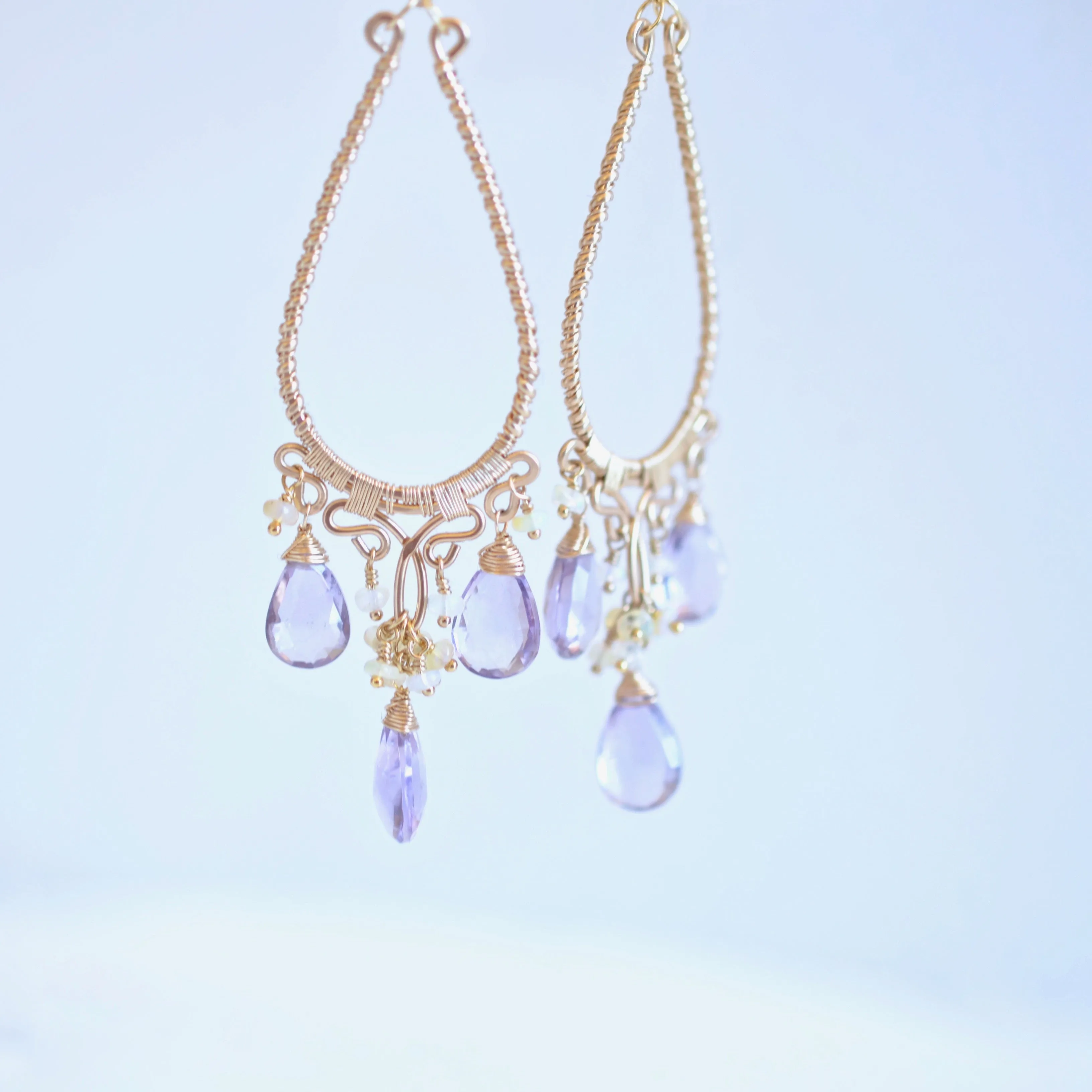 Greta - Amethyst, Ethiopian Opal, 14k Gold Fill Earrings