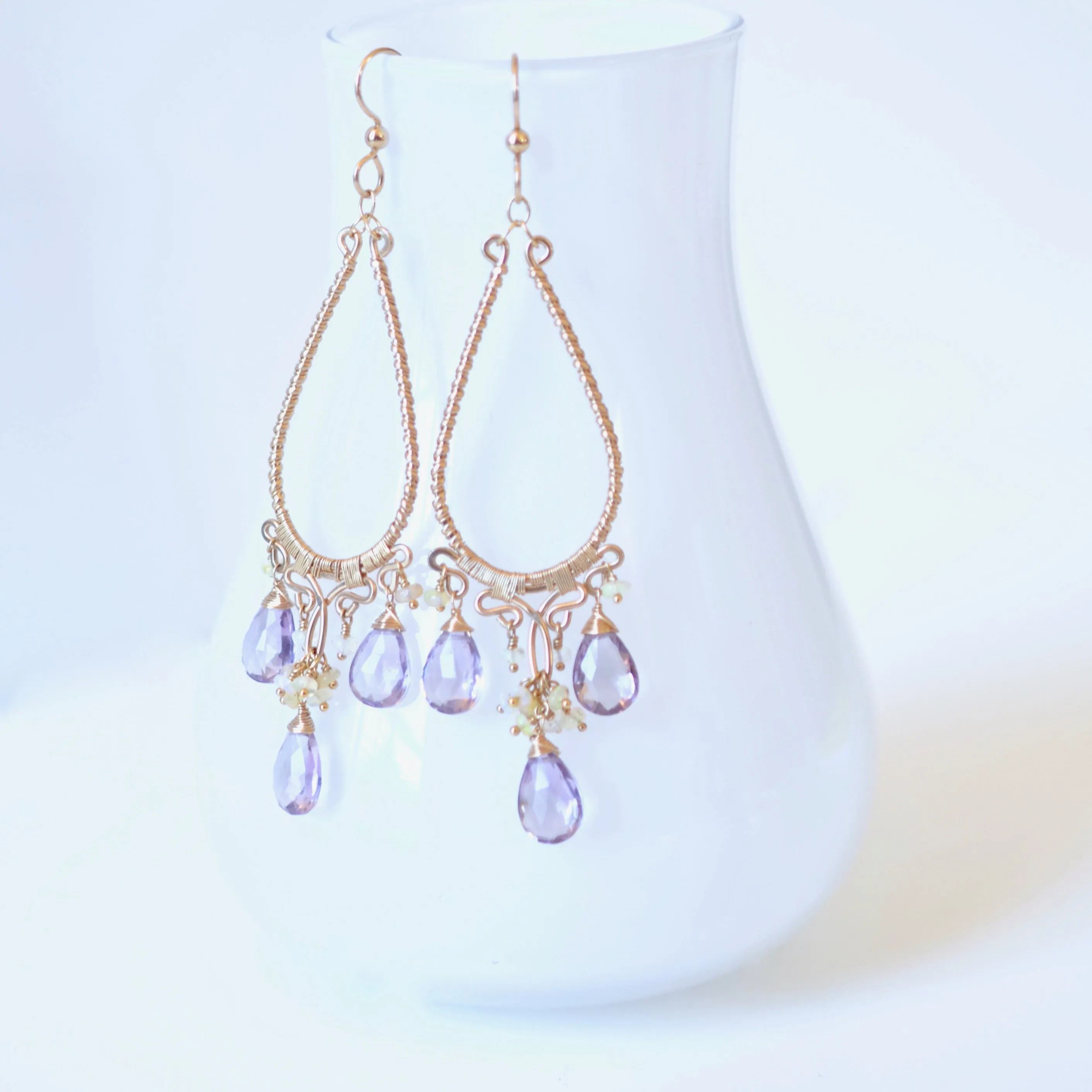 Greta - Amethyst, Ethiopian Opal, 14k Gold Fill Earrings
