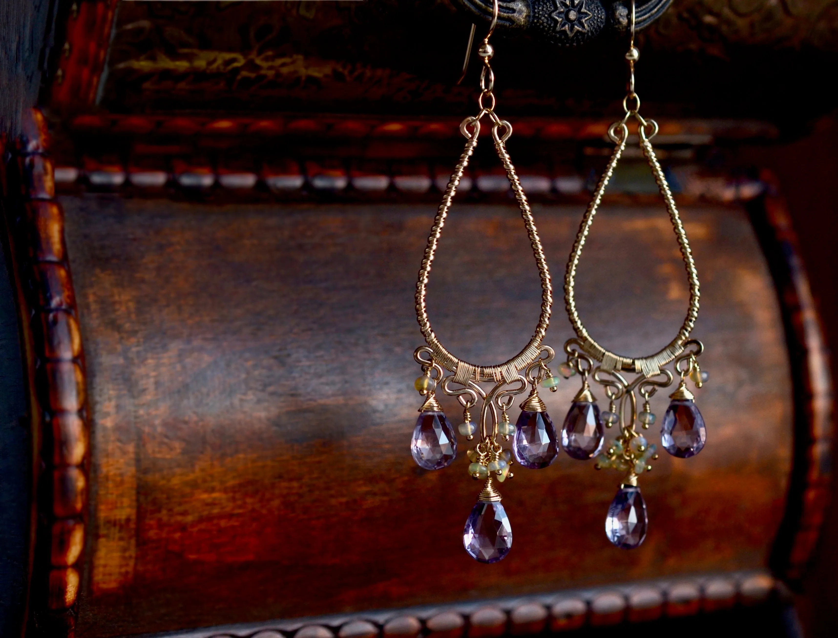 Greta - Amethyst, Ethiopian Opal, 14k Gold Fill Earrings