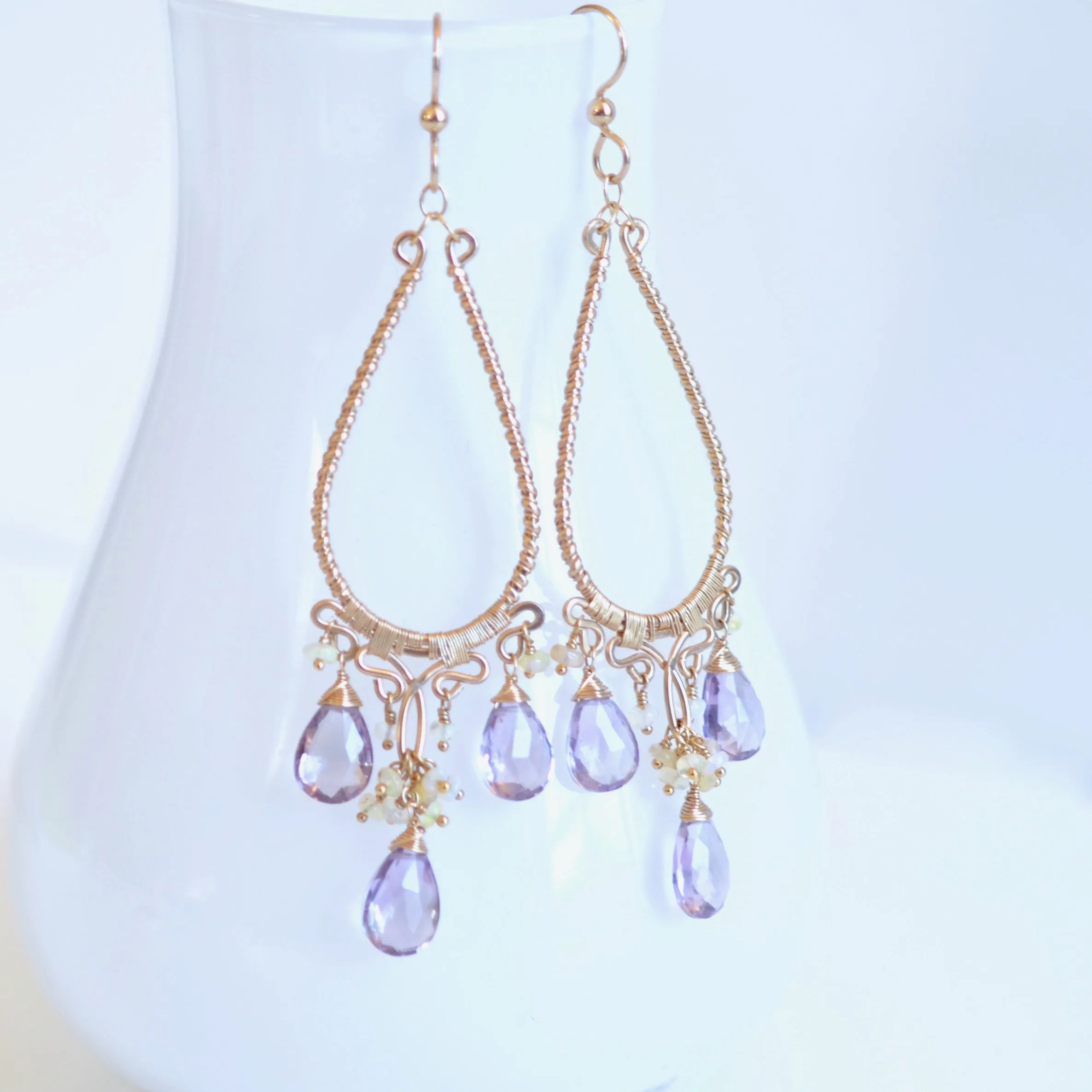 Greta - Amethyst, Ethiopian Opal, 14k Gold Fill Earrings