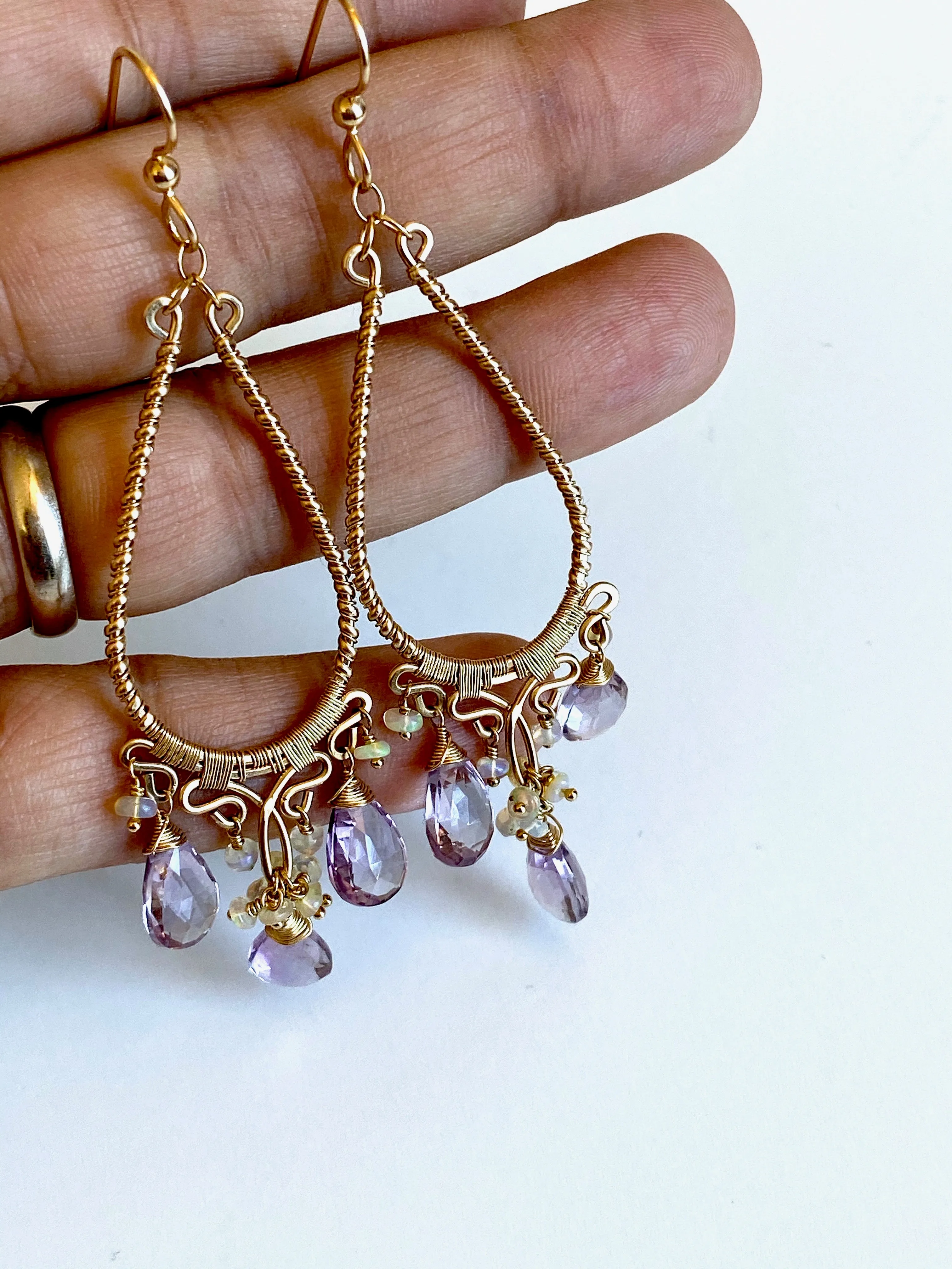 Greta - Amethyst, Ethiopian Opal, 14k Gold Fill Earrings
