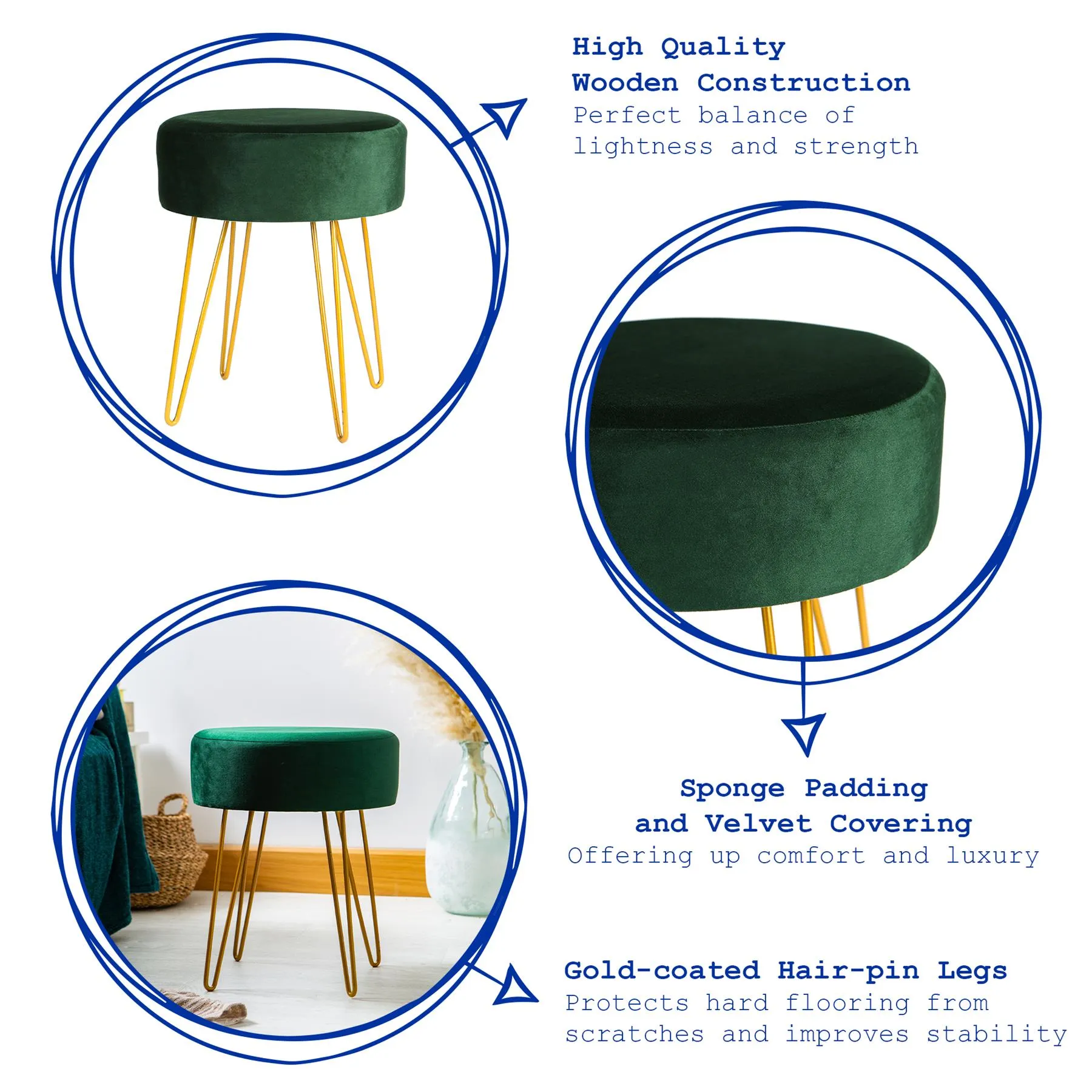 Grey Round Velvet Footstool - By Harbour Housewares