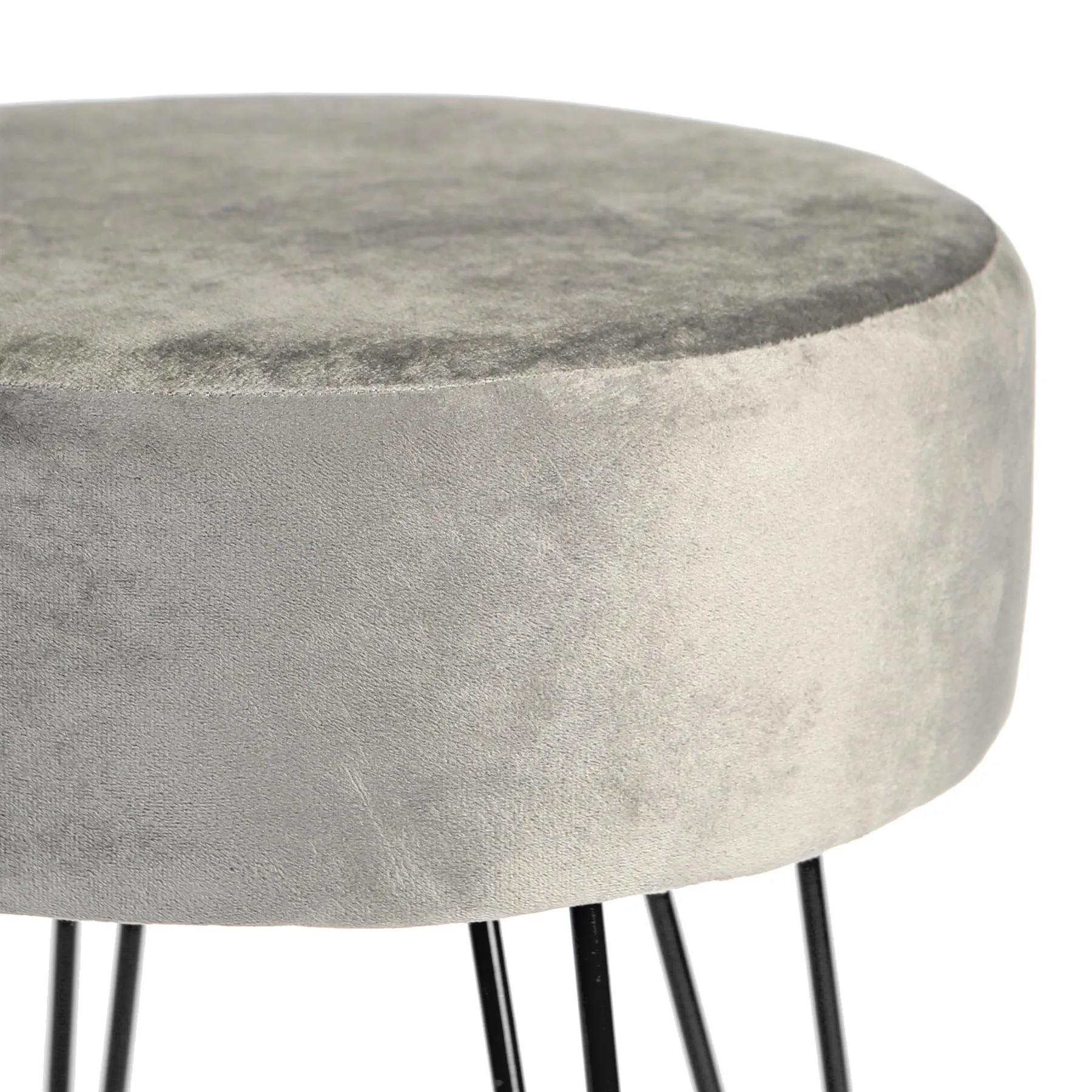Grey Round Velvet Footstool - By Harbour Housewares