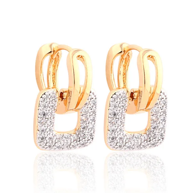 GULICX Brand 2017 Unique Square Shaped Piercing Small Huggie Hoop Earring for Women Gold-color Earing Round CZ Jewelry E218