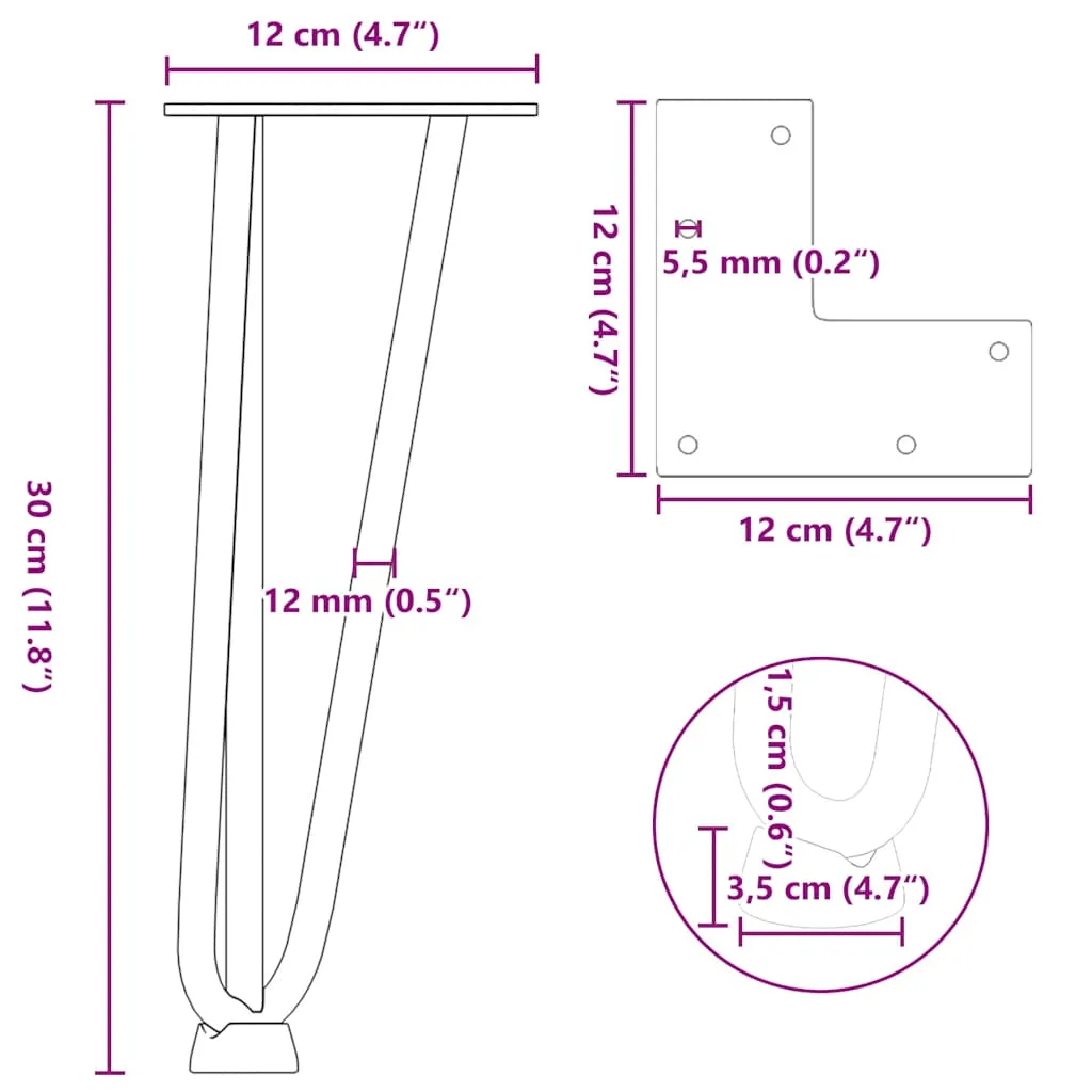 Hairpin Table Legs 4 pcs White 30 cm Solid Steel