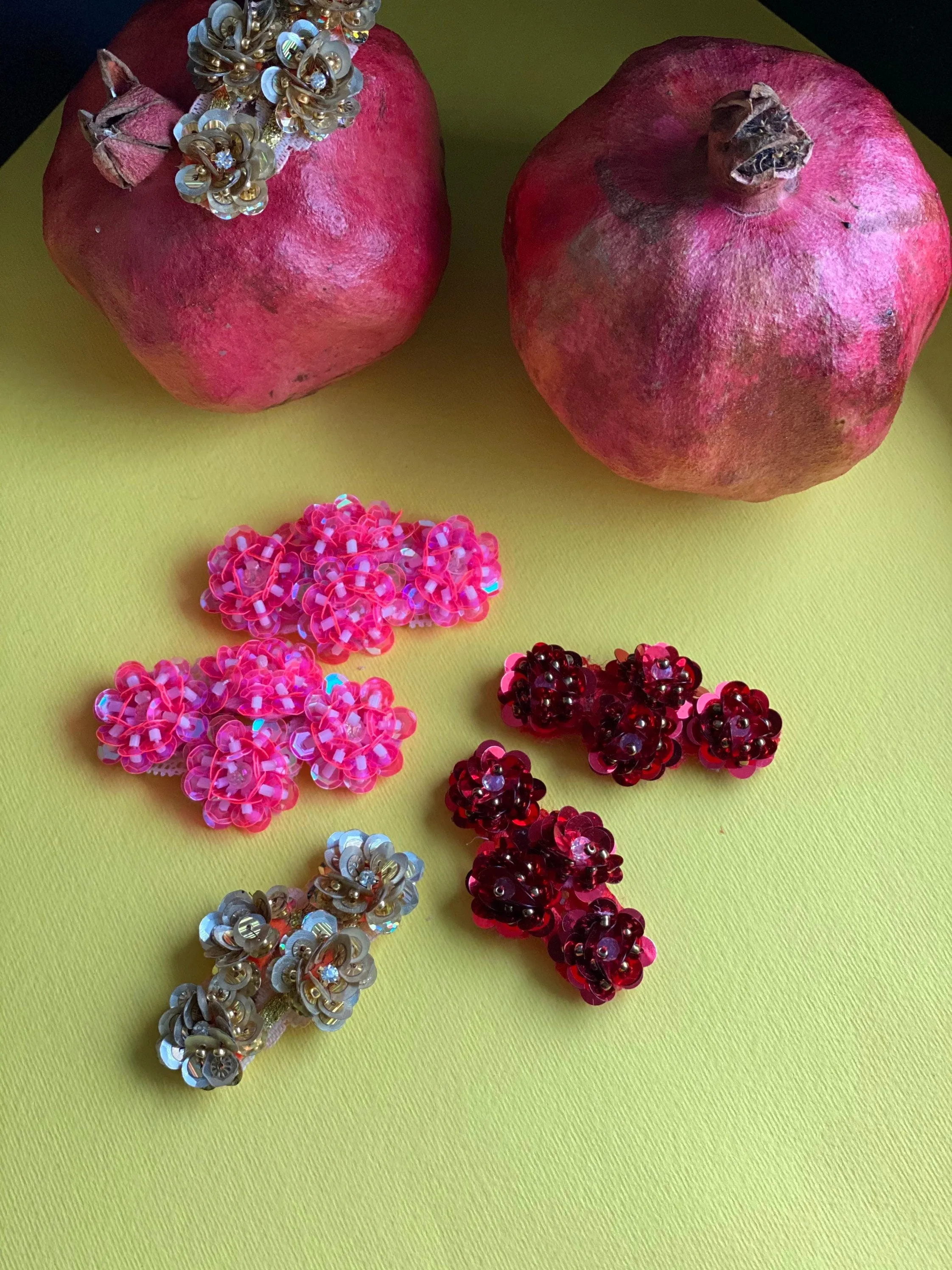 Hand embroidered hair clips with sequins