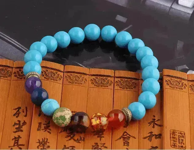 Handmade Black Lava Seven Chakra Healing Balance Beaded Bracelet