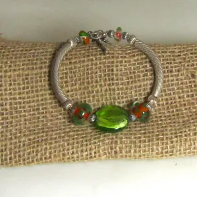 Handmade Green Artisan Bead Bangle Bracelet