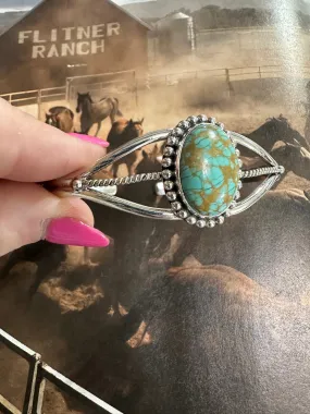 Handmade Sterling Silver & Number 8 Turquiose Adjustable Cuff Bracelet