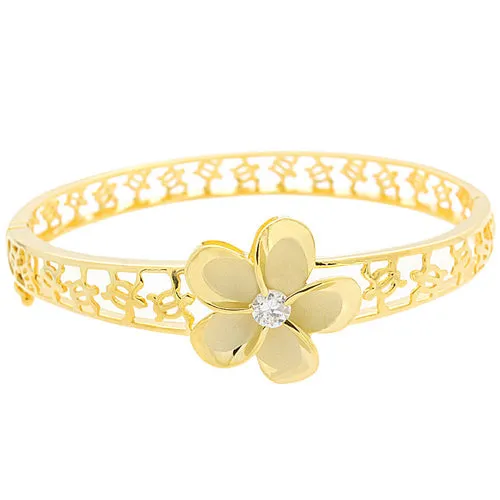 Hawaiian Jewelry 22mm Plumeria Rhodium Bangle PG Coating