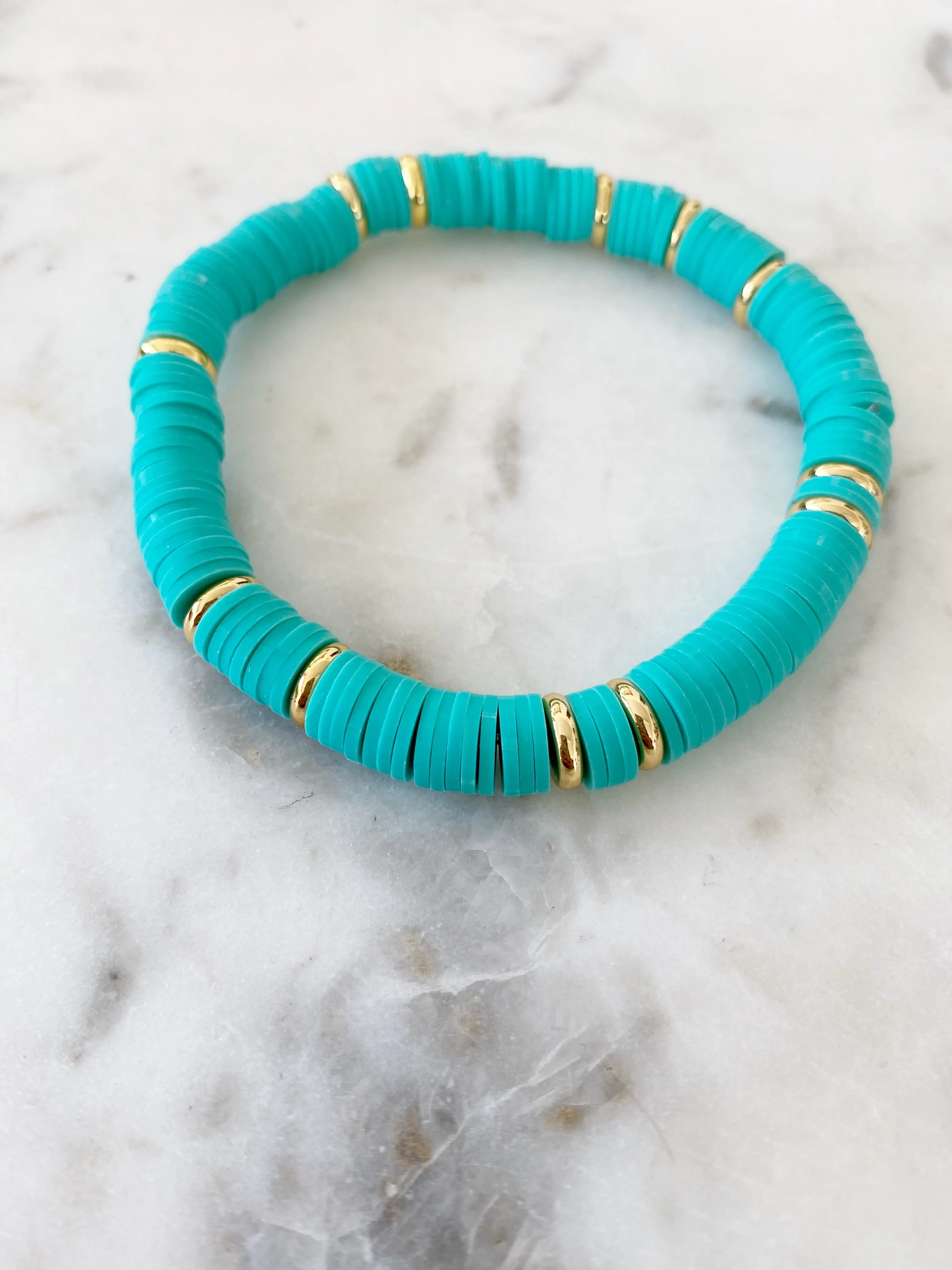 Heishi Color Pop Bracelet "Turquoise Gold Discs"