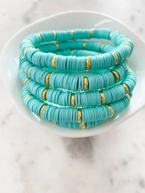 Heishi Color Pop Bracelet "Turquoise Gold Discs"