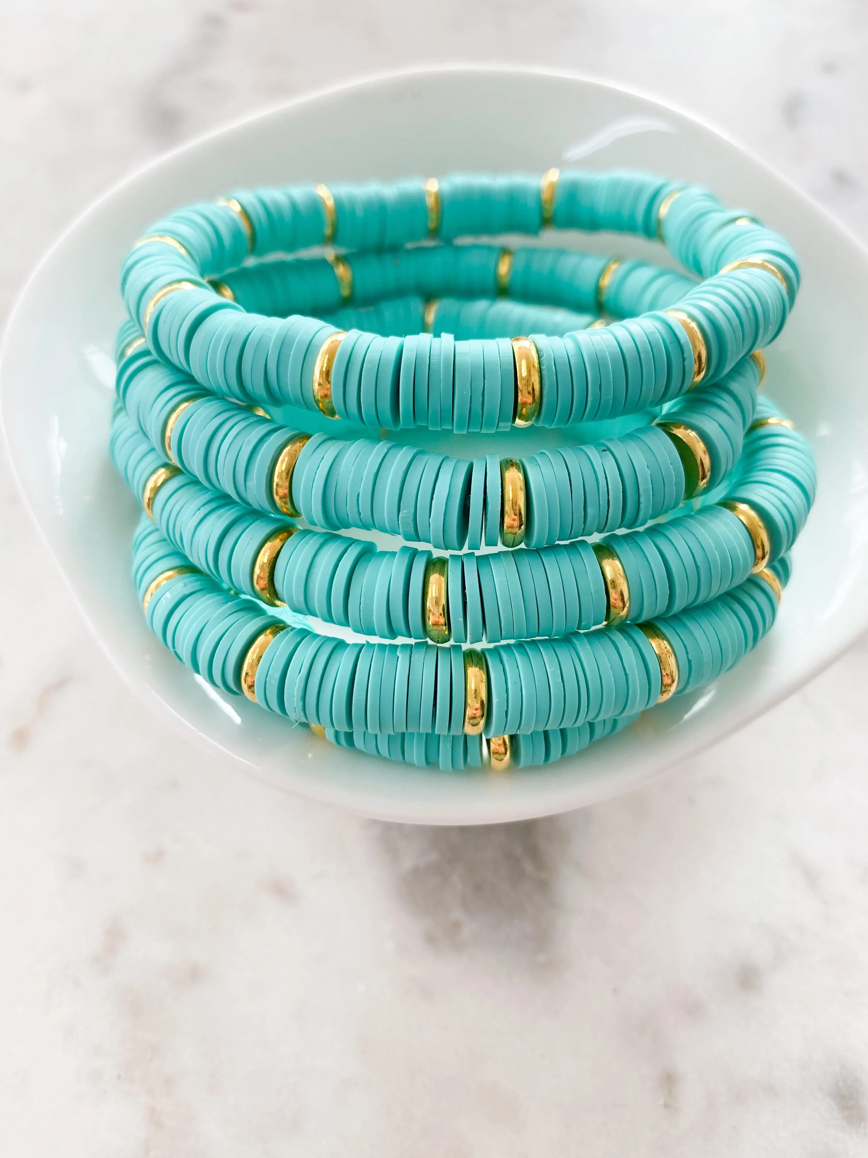 Heishi Color Pop Bracelet "Turquoise Gold Discs"