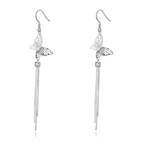 Hollow Butterfly with Zircon Tassel Earline Silver Drop Earrings for Women