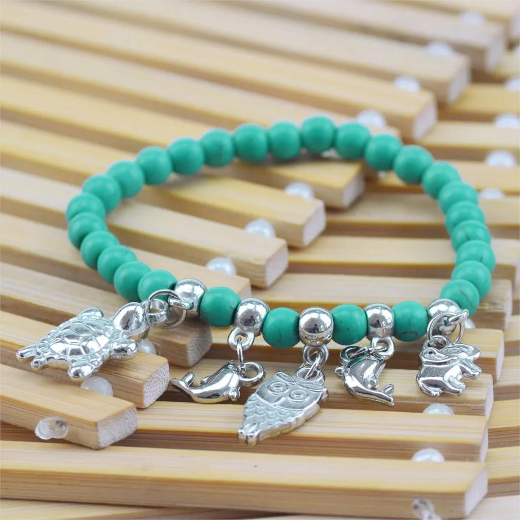 Hot Sale 8 Designs Animal & key & Star Elephants Bracelet Retro bohemian Style beaded Turquoise Fashion Women Bracelet Jewelry