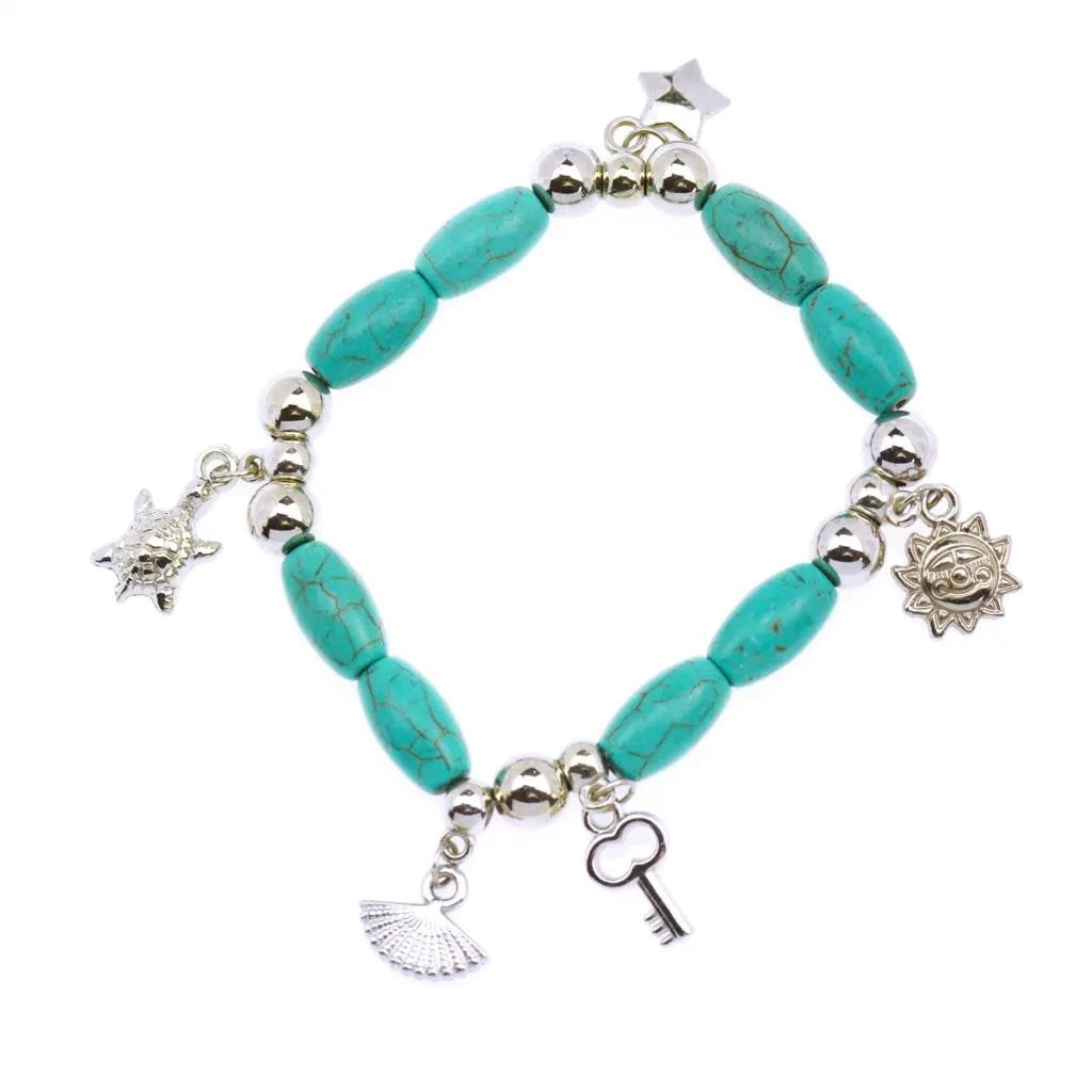 Hot Sale 8 Designs Animal & key & Star Elephants Bracelet Retro bohemian Style beaded Turquoise Fashion Women Bracelet Jewelry
