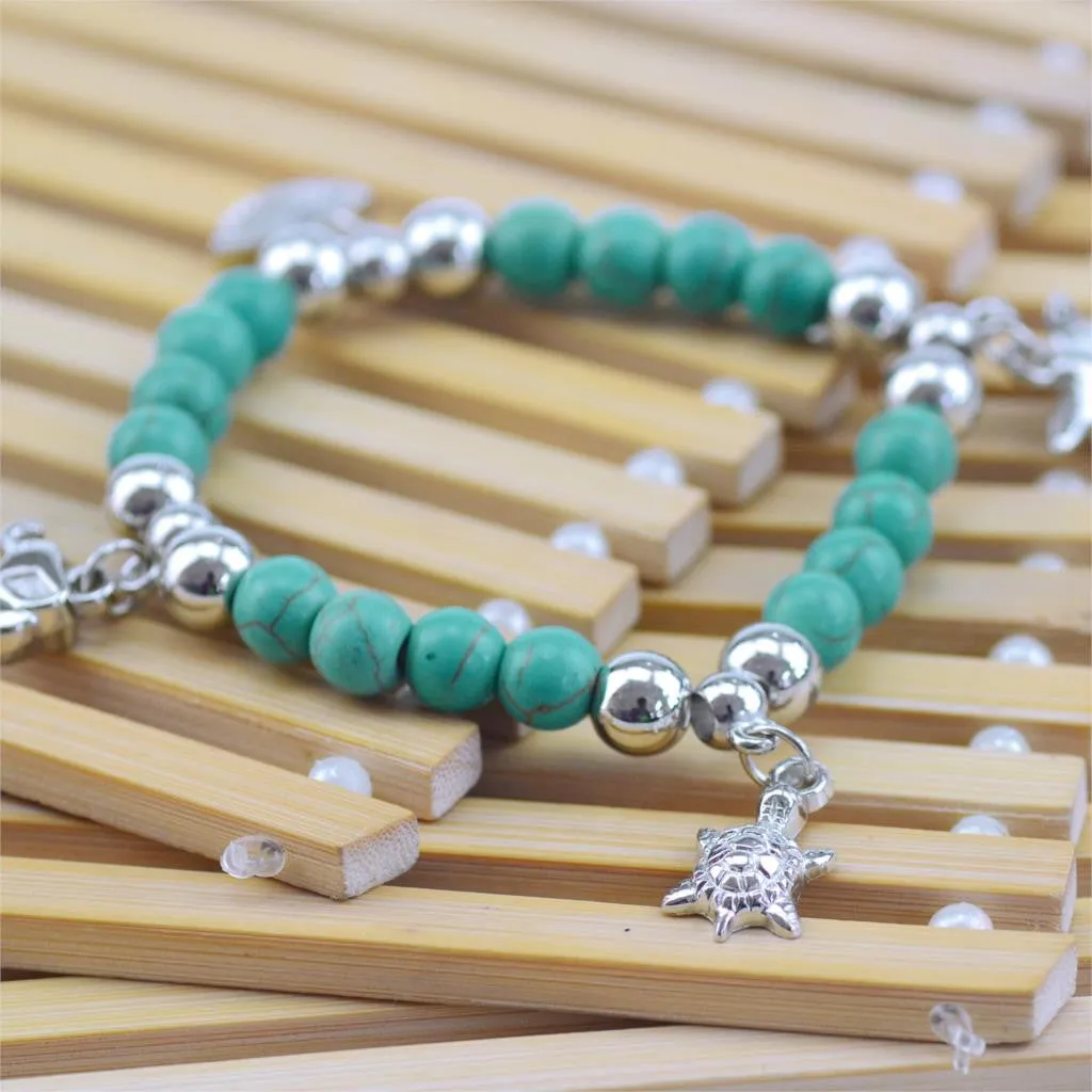 Hot Sale 8 Designs Animal & key & Star Elephants Bracelet Retro bohemian Style beaded Turquoise Fashion Women Bracelet Jewelry