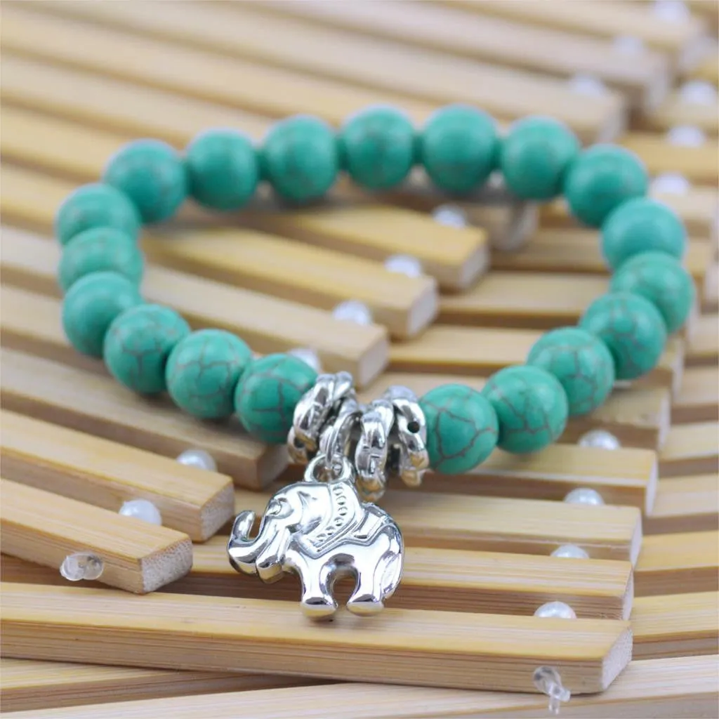 Hot Sale 8 Designs Animal & key & Star Elephants Bracelet Retro bohemian Style beaded Turquoise Fashion Women Bracelet Jewelry