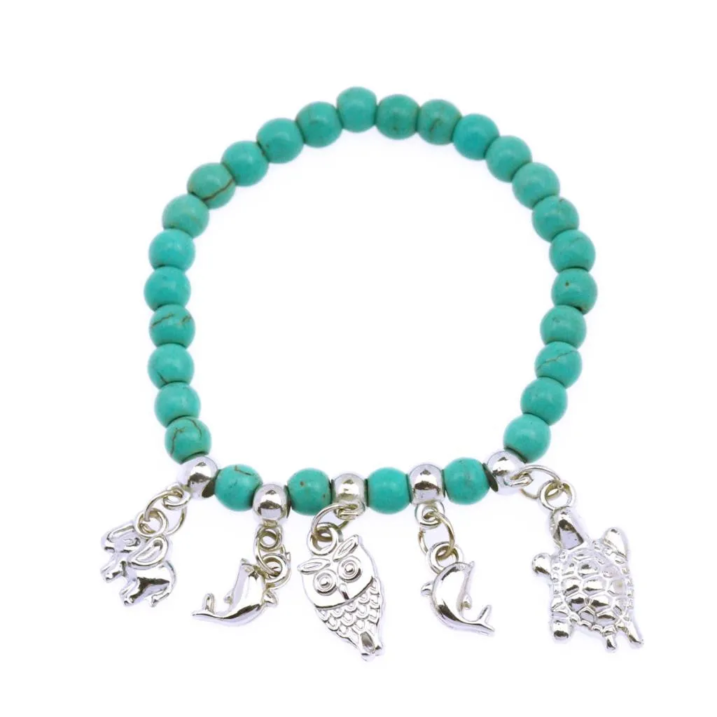 Hot Sale 8 Designs Animal & key & Star Elephants Bracelet Retro bohemian Style beaded Turquoise Fashion Women Bracelet Jewelry