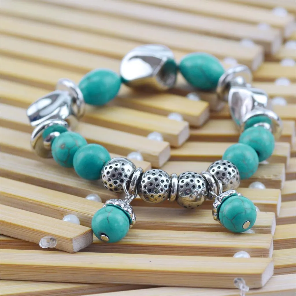 Hot Sale 8 Designs Animal & key & Star Elephants Bracelet Retro bohemian Style beaded Turquoise Fashion Women Bracelet Jewelry