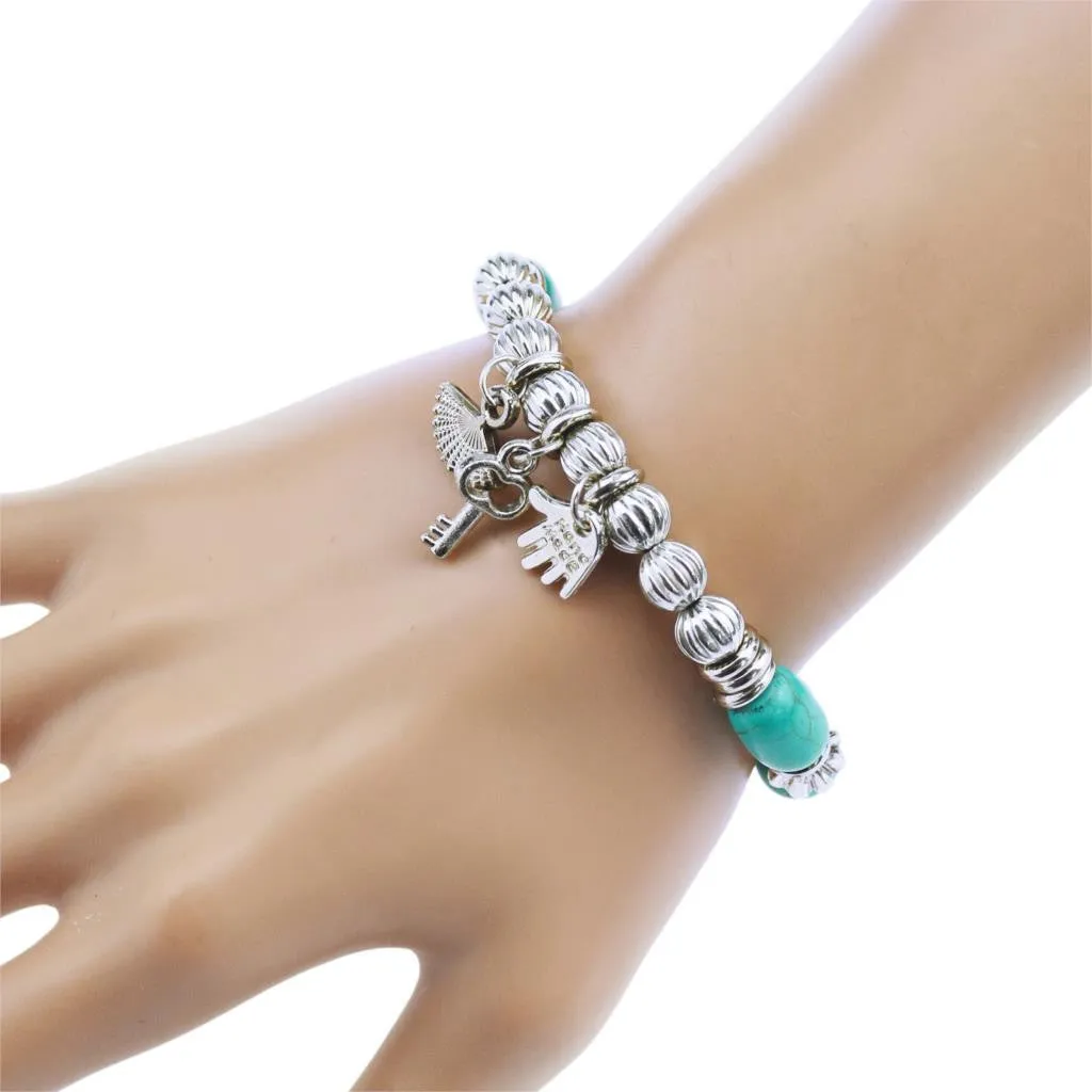 Hot Sale 8 Designs Animal & key & Star Elephants Bracelet Retro bohemian Style beaded Turquoise Fashion Women Bracelet Jewelry