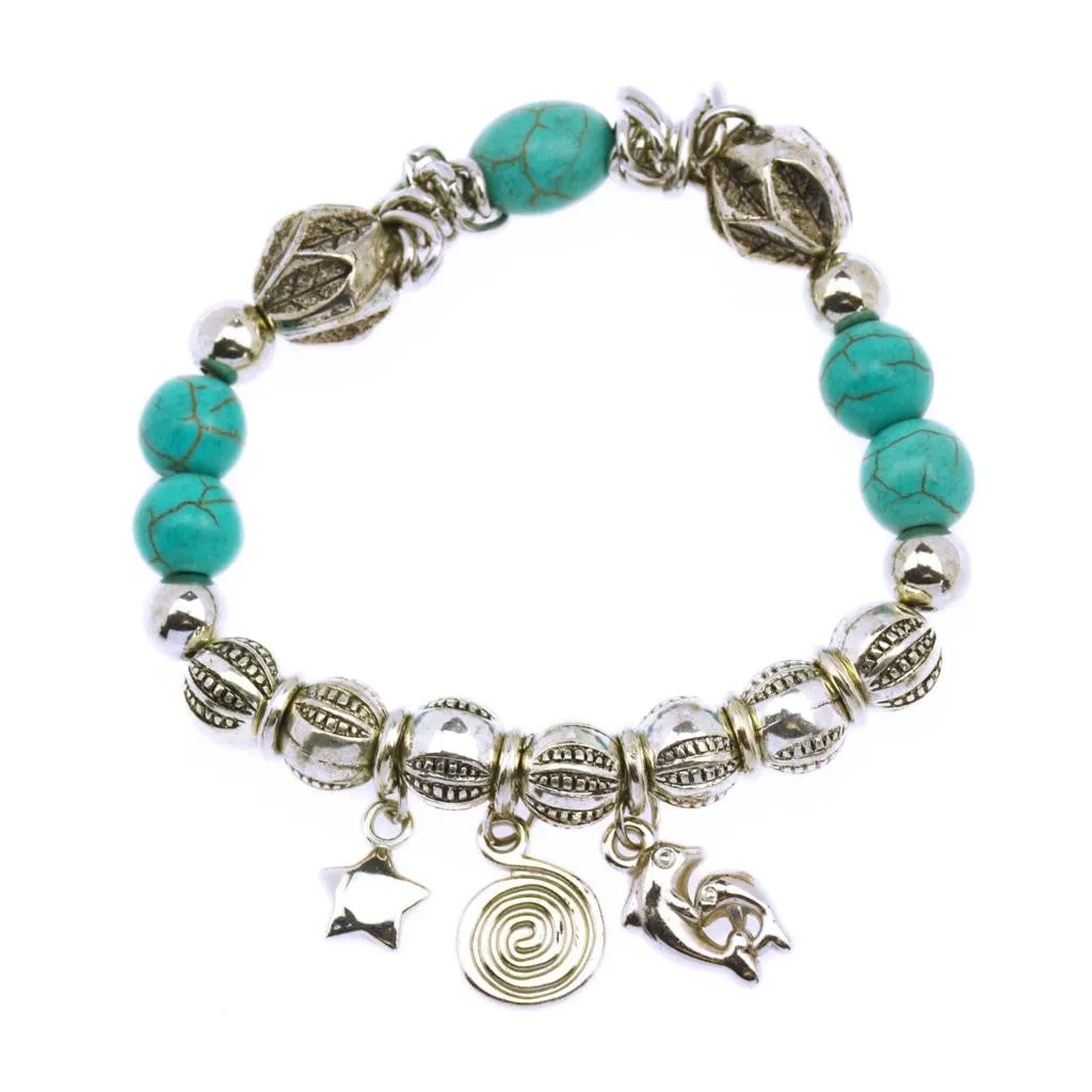 Hot Sale 8 Designs Animal & key & Star Elephants Bracelet Retro bohemian Style beaded Turquoise Fashion Women Bracelet Jewelry