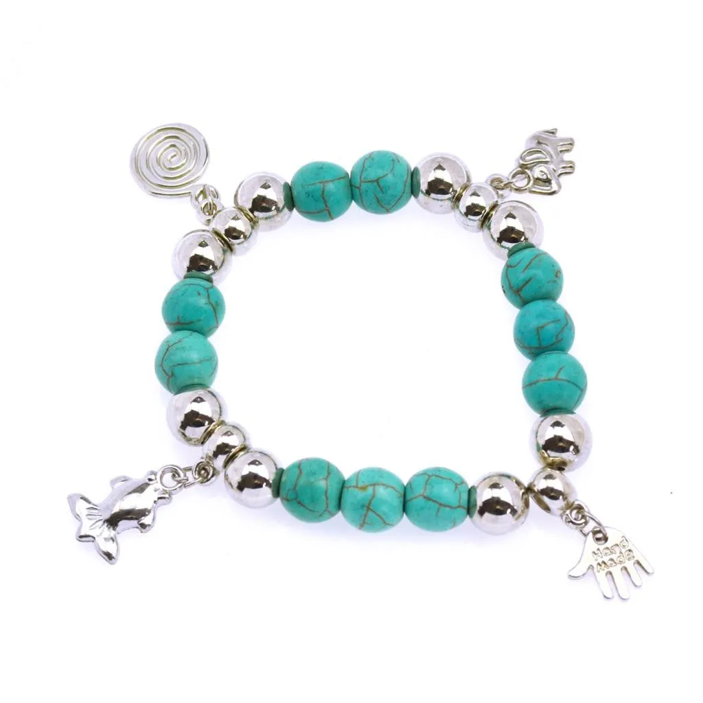 Hot Sale 8 Designs Animal & key & Star Elephants Bracelet Retro bohemian Style beaded Turquoise Fashion Women Bracelet Jewelry