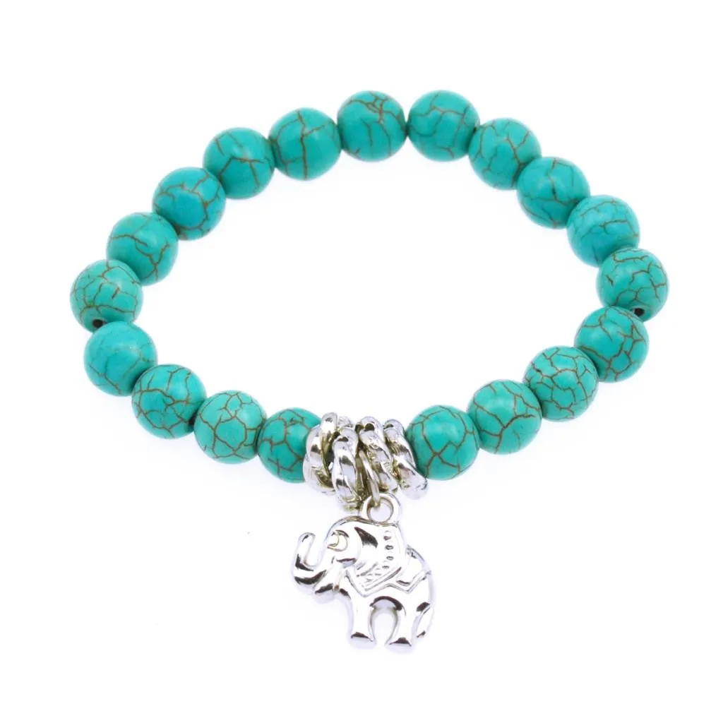 Hot Sale 8 Designs Animal & key & Star Elephants Bracelet Retro bohemian Style beaded Turquoise Fashion Women Bracelet Jewelry
