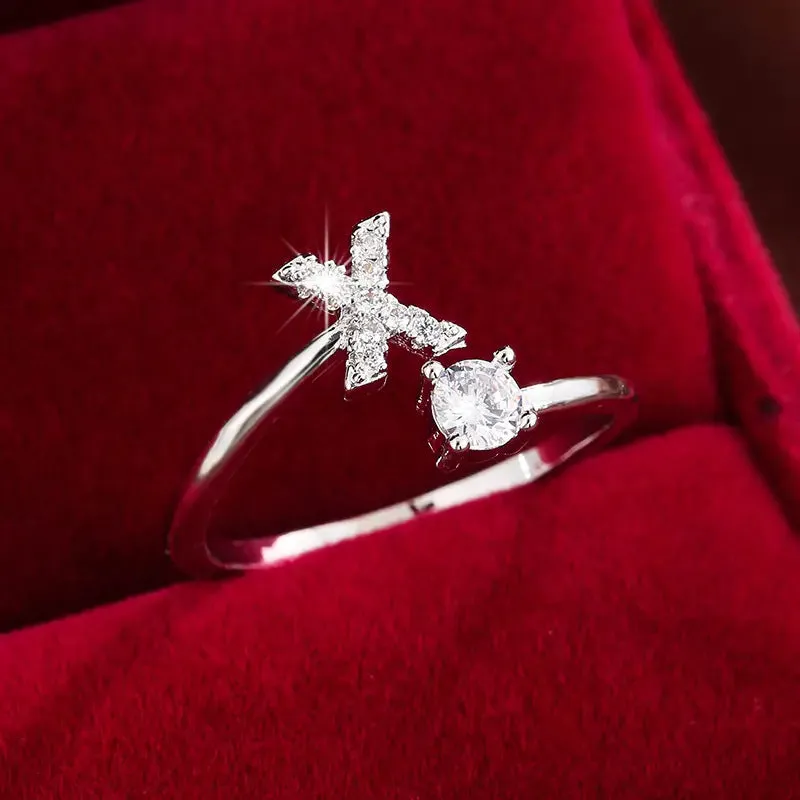 Hot-selling 26 English letters micro-paved zircon fashion women's rings Platinum-plated 14K open ring