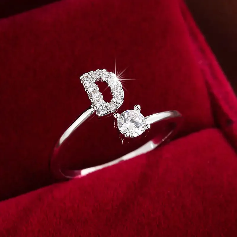 Hot-selling 26 English letters micro-paved zircon fashion women's rings Platinum-plated 14K open ring