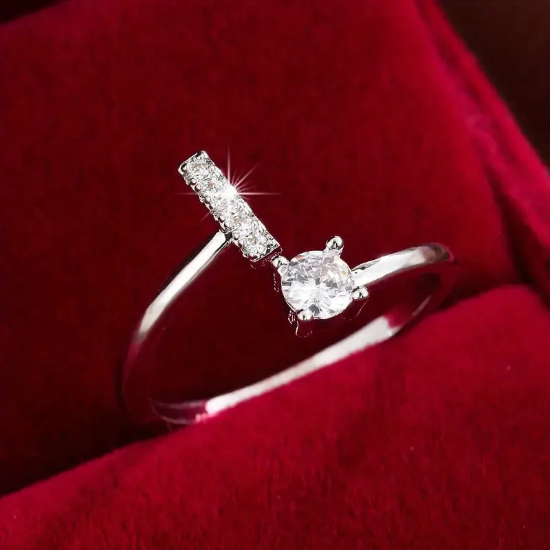 Hot-selling 26 English letters micro-paved zircon fashion women's rings Platinum-plated 14K open ring
