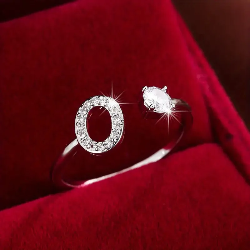 Hot-selling 26 English letters micro-paved zircon fashion women's rings Platinum-plated 14K open ring