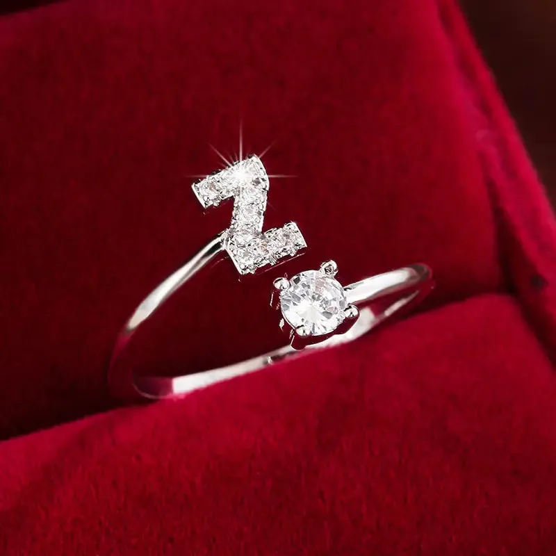 Hot-selling 26 English letters micro-paved zircon fashion women's rings Platinum-plated 14K open ring