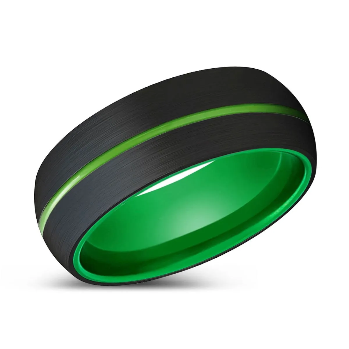 HURLEY | Green Ring, Black Tungsten Ring, Green Groove, Domed