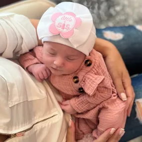 ilybean Little Sis Flower Patch WHITE (or PINK) Big Bow Newborn Girl Hospital Hat