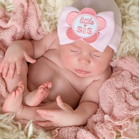 ilybean Little Sis Flower Patch WHITE (or PINK) Big Bow Newborn Girl Hospital Hat